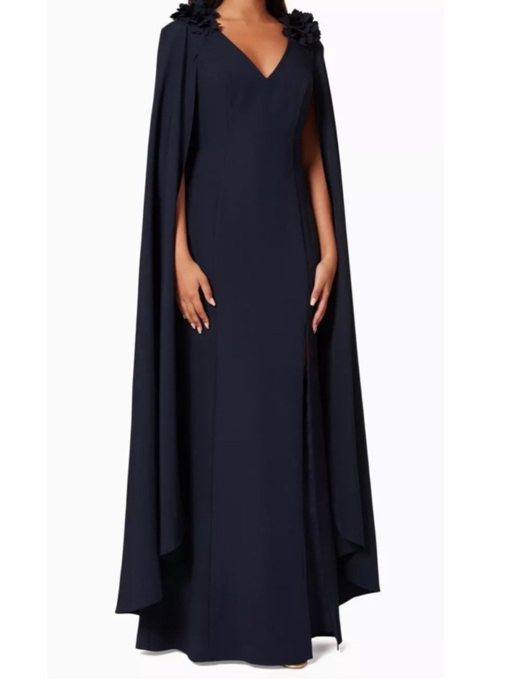 NWT Marchesa Notte Cape-effect floral-appliquéd cady gown 4